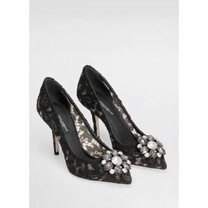 Dolce & Gabbana Bellucci Black Lace Crystal Brooch Pumps Heels 36.5 6.5
